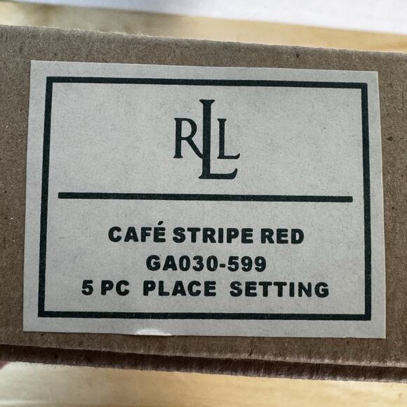 RLL Ralph Lauren Cafe Stripe Red 5 PC Place Setting, GA030-599, NEW w/ Box - Picture 5 of 6